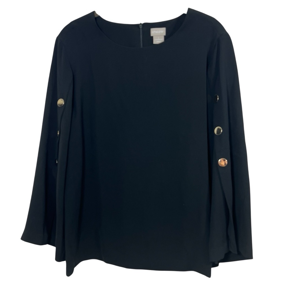 Chico's Black Button-Sleeve Blouse